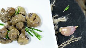 Portion of Antipasto (fresh grilled Mushrooms) as not loopable HD video
