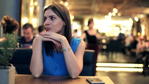 Young Pensive Woman Sitting Alone Restaurant Stock Footage Video (100% ...