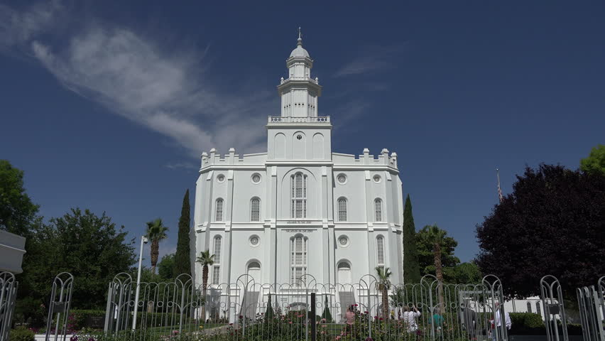 ST GEORGE, UTAH - JUN 2014: St George Utah LDS Mormon Temple day. Southwest the first temple completed by The Church of Jesus Christ of Latter-day Saints, LDS or Mormon Church in Utah.