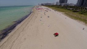 Aerial video of Miami beach shore