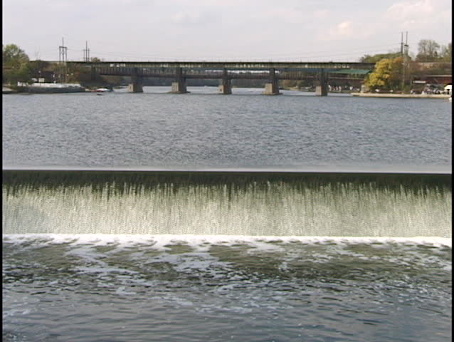 River Waterfall with Bridge