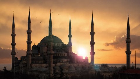 The Blue Mosque (Sultanahmet) during sunset in Istanbul Turkey