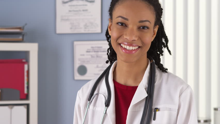 Close Portrait Black Female Doctor Smiling Stock Footage Video (100% ...