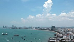 4K (4096x2304) Timelapse: Panorama view of seascape at Pattaya bay (Gulf of Siam), Chonburi province, Thailand. Video without birds and defects