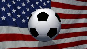 Soccer Ball rotates with animated USA flag - animated background 