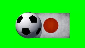 Soccer Ball rotates with animated Japan flag - green screen 