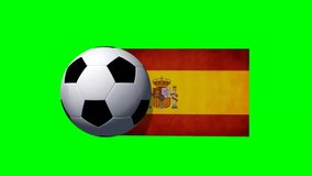 Soccer Ball rotates with animated spain flag - green screen 