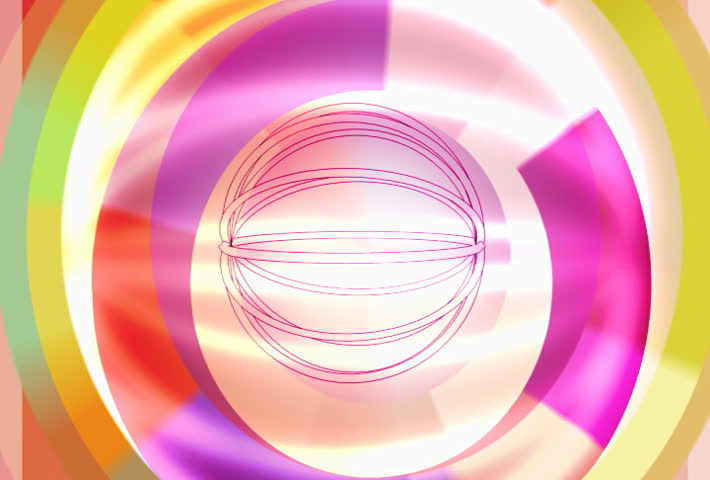 Spinning and revolving colored circles.