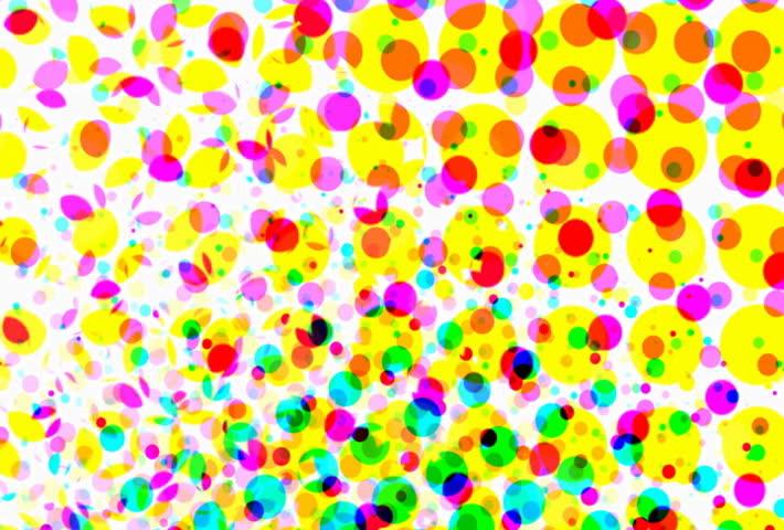Brightly colored dots in graphic pattern.