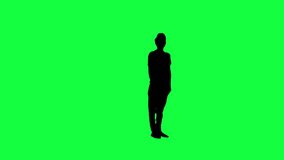 The silhouette of a dancing woman against a green background
