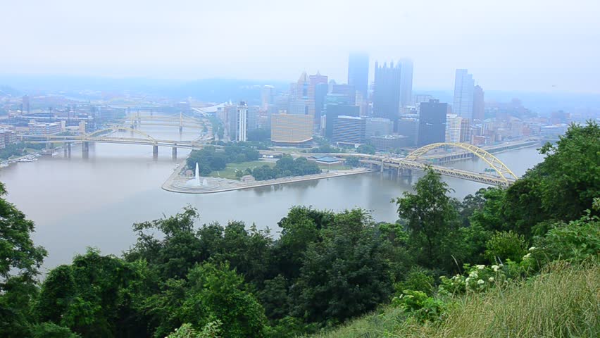 Pittsburgh Skyline Aerial View Stock Footage Video (100% Royalty-free