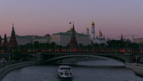 MOSCOW. RUSSIA. 9 MAY 2014: Evening city. View of the Moscow Kremlin from the bridge over the Moscow River. Shot on Canon HF G30. Full HD video, 60 fps.