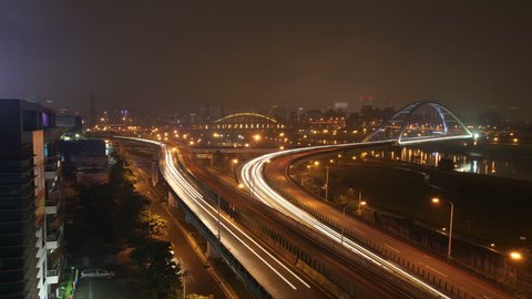 Urban night life city timelapse . Time lapse of industrial city at full speed