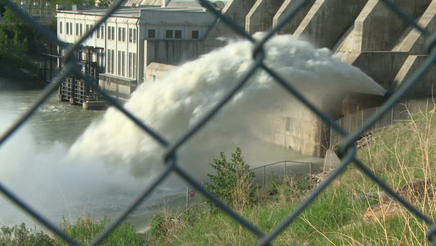 Spillway of the Ghost Hydroelectric Dam on the Bow River, Alberta Canada.