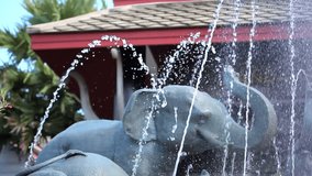 Luxury Outdoor Fountain with sculptures of elephants at a Thai Spa Resort. Video shift motion