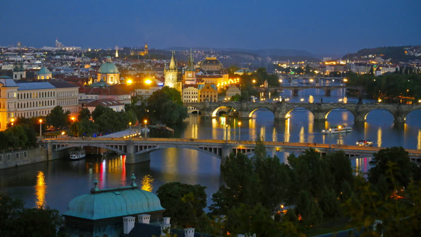 View of night Prague. Time lapse