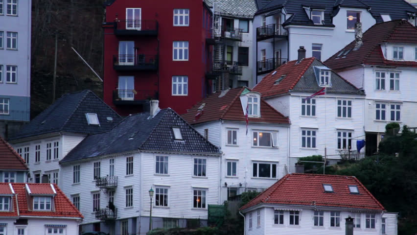 Houses in the mountain side in Bergen, Norway.