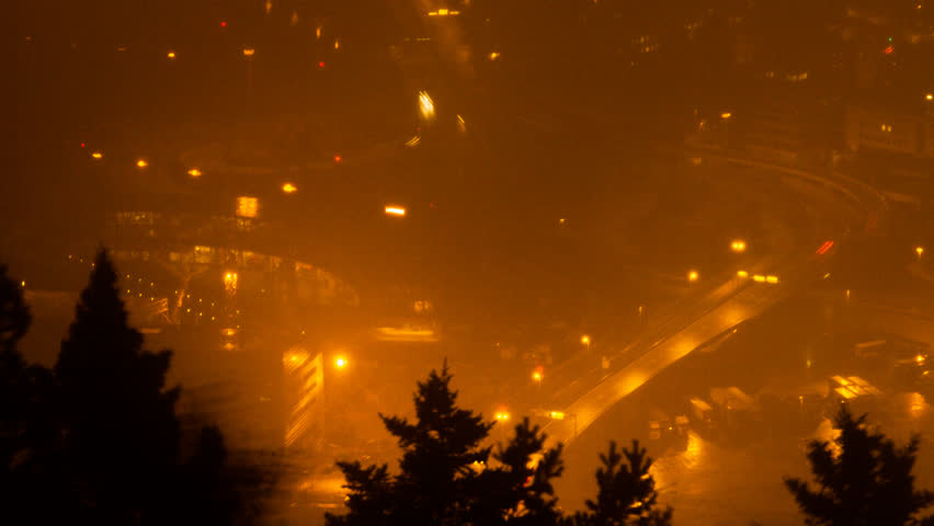 Traffic in central Bergen at night.
