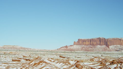 Motion panning Monument Valley National Park winter snow desert Sandstone Buttes, Arizona, Utah, USA, RED EPIC