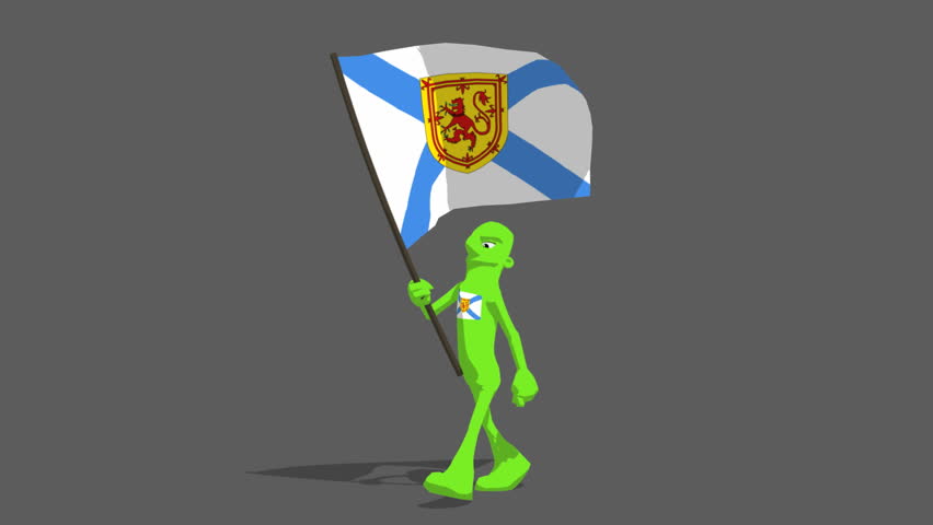 nova scotia National Flag Carried By Character Loop. Features a marching type walk with flag held high billowing in the wind, a fun bright colorful cartoon. Transparency matte included.
