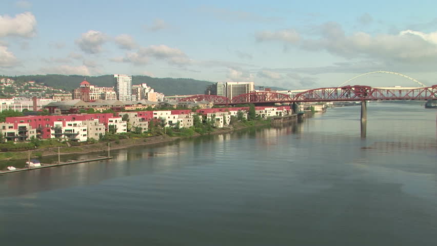 Bridges and housing along the Willamette River, Portland, Oregon