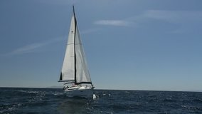 Sailing in the wind with sailboat at full speed (HD)