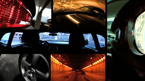 Montage of point-of-view tracking shots of body angles of a modern luxury motor car 