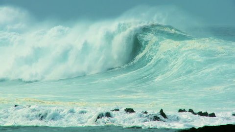 Awesome power of giant waves breaking over dangerous rocks 60 FPS