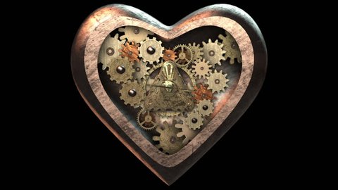 3D STEAMPUNK HEART with CLOCKWORK inside (front). Ideal for Science fiction movies, TV shows intro, news, commercials, retro, steam punk related projects etc. Includes ALPHA MATTE 