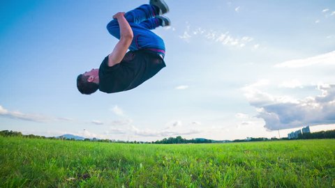 Ninja flips in air, slow motion, Stock Video
