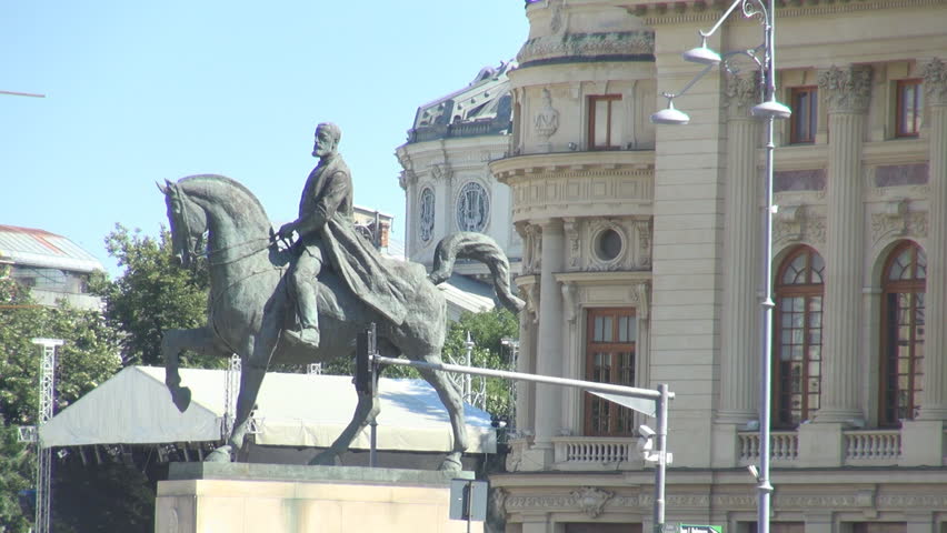 Historical Romanian monument statue, placed in Athenaeum square Romania landmark