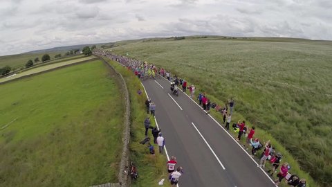 Mythomroyd, West Yorkshire/United Kingdom-July 6th: Tour De France 2014 cycling race passes through West Yorkshire, England for the first time in history.