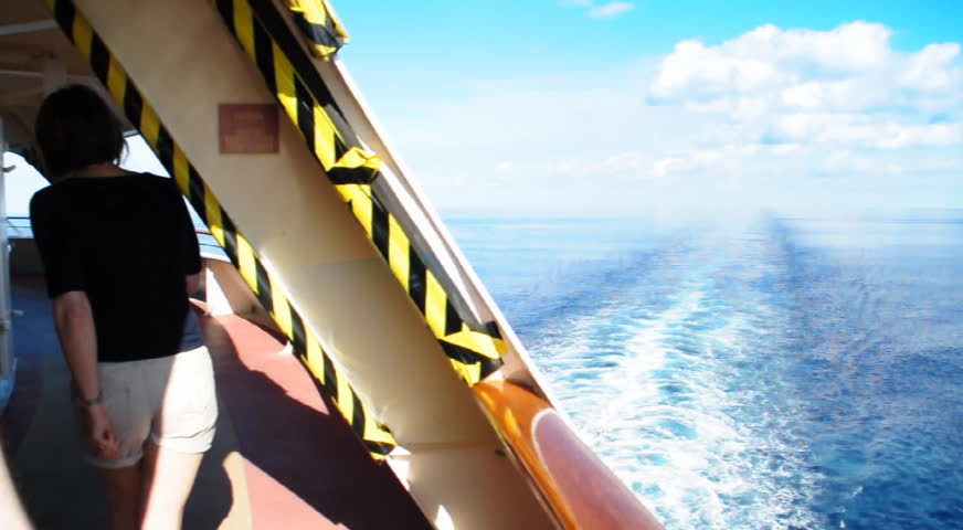 The wake at the back of a cruise ship.
