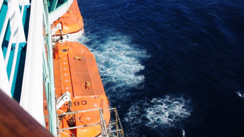 A cruse ship's lifeboats.