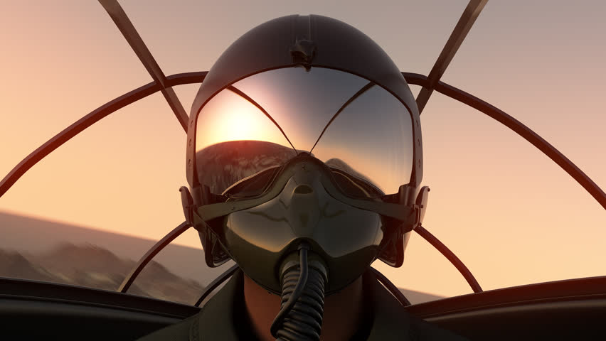 Footage Of Pilot Wearing Mask And Helmet In Cockpit Of Fighter Jet. 686_c