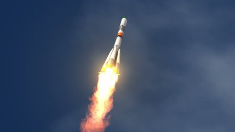 Cargo Carrier Rocket Launch. 3D Animation.