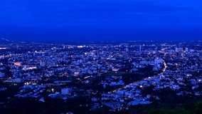 Time lapse shot of Chiang Mai city northern Thailand  Evening to night aerial view