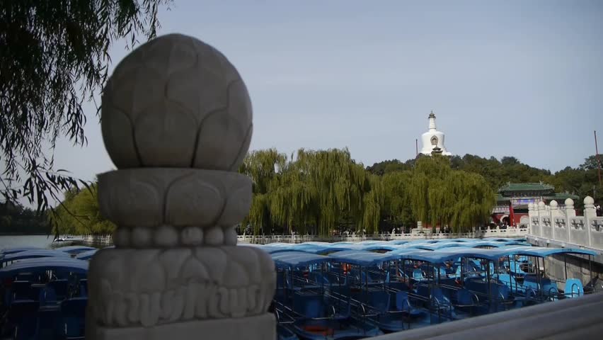 China Beijing ancient architecture Beihai Park white tower on willow island. gh2_04655