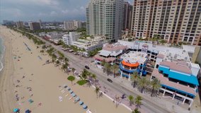 Aerial quadcopter footage of Fort Lauderdale Beach A1A Florida