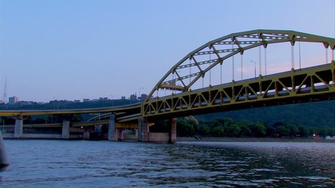 The Fort Duquesne Bridge over the Allegheny River in Pittsburgh, Pennsylvania.