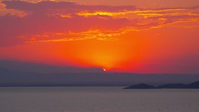 Beautiful landscape, seascape. Sunset over Mar Menor sea. La Manga, Spain.