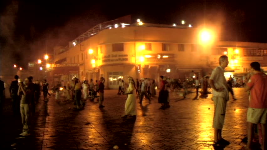 Busy street in morocco at night
