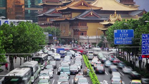 Timelapse of rush hour traffic in Jingan District , Shanghai, China