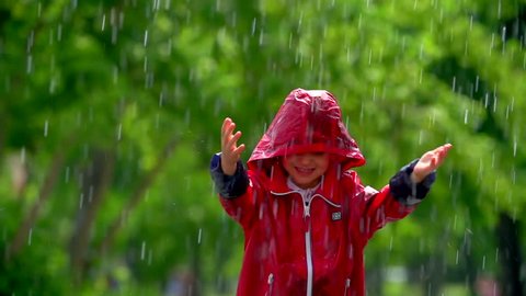 Happy kid having fun in the rain