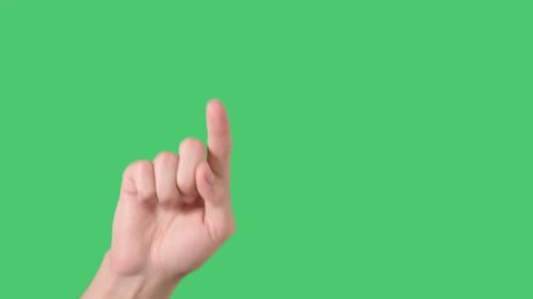 man hand 8 gestures for transparent screen, chroma keyed