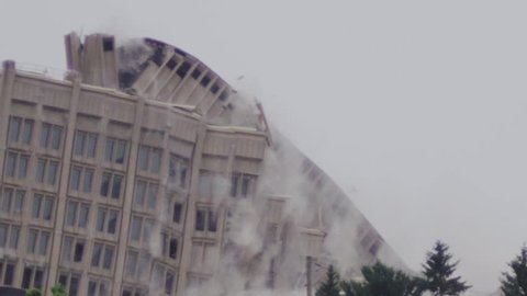Demolition of Building - Old Structure Collapses and Kicks up a Huge Cloud of Dust