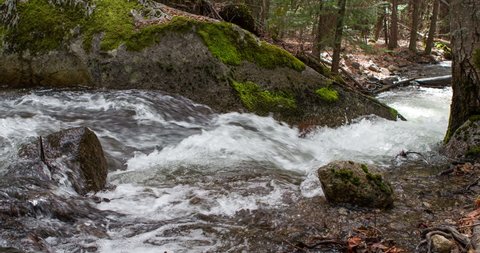 Stream flowing down mountain river 4k