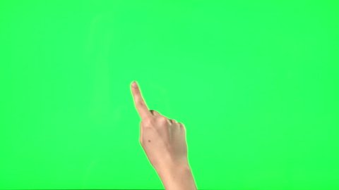 21 touchscreen gestures - female hand - on green screen