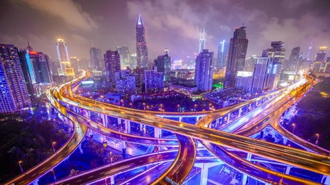 Shanghai, China cityscape and elevated expressways.