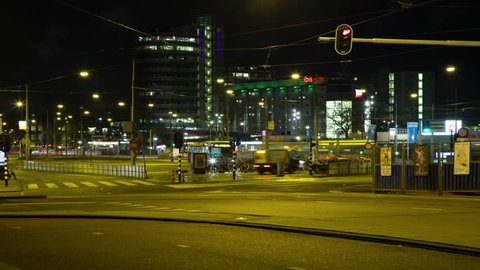 Amsterdam Busy Intersection At Night Time Lapse 11